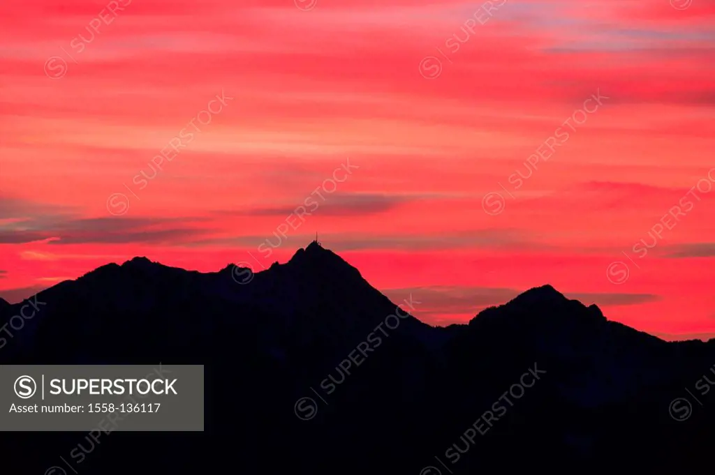 Germany, Upper Bavaria, Chiemgauer Alps, high-ream, gaze, helix-stone, sunset, Bavaria, Chiemgau, silhouette, mountain scenery, mountains, Alps, cloud...