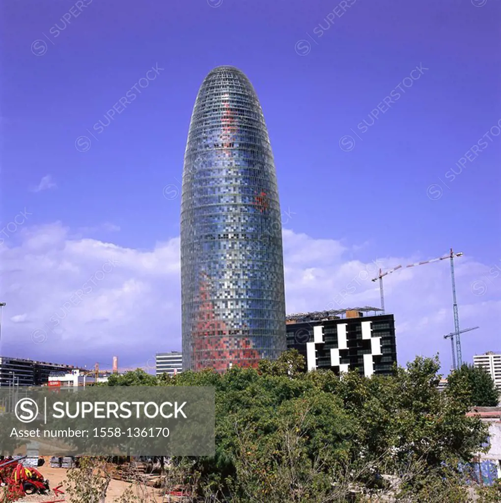 Spain, Katalonien, Barcelona, Torre Agbar, heaven, no property release, city view, construction, buildings, Agbar-Turm, tower, high-rise, office-compl...