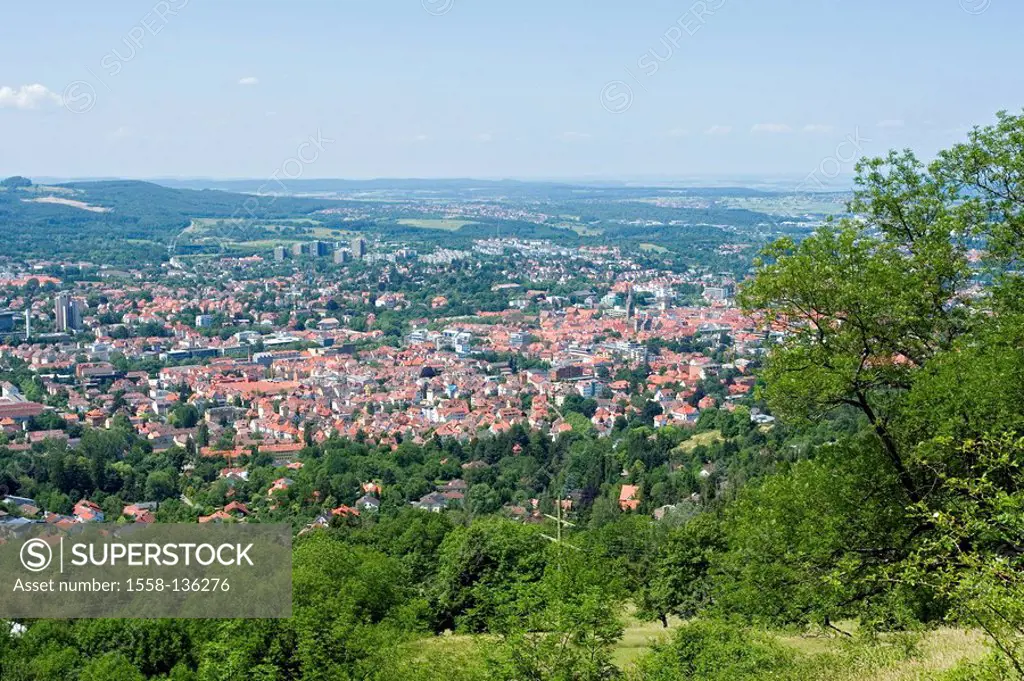 Germany, Baden-Württemberg, Reutlingen, city-overview, Swabian Alb, viewpoint Achalm, city-gaze, destination, tourism, summer,