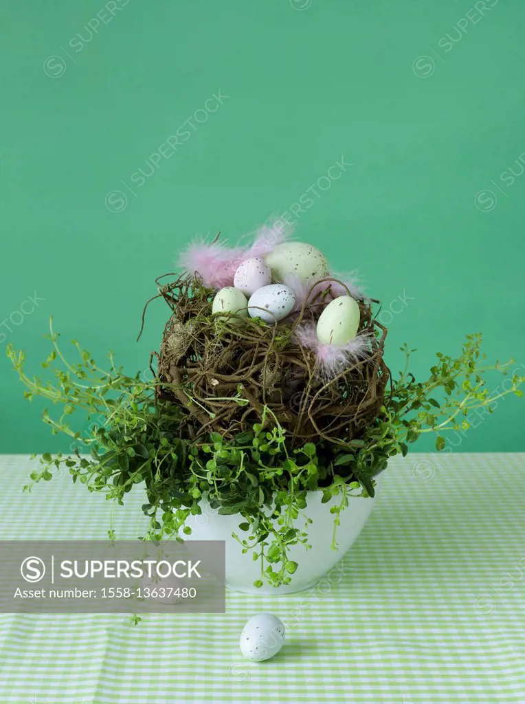 Easter basket with feathers