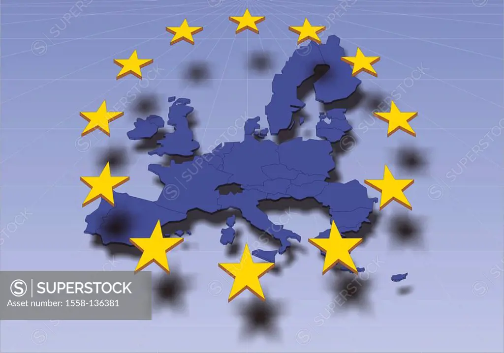 Computer-graphics, map, EC-countries, EC-stars, graphics, European union, Europe, coordinate-system, union, connection, member-states, EC, European co...