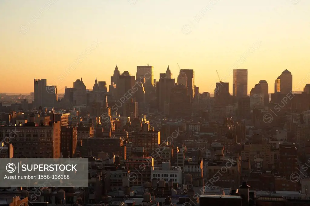 USA, New York city Downtown, city view, sunset North America, metropolis, city, metropolis, city center, center, high-rises, buildings, dusk, evening-...