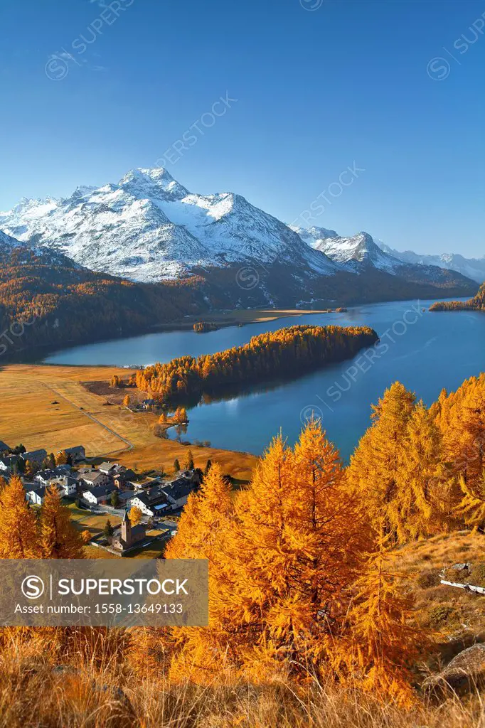 Switzerland, Grisons, Lake Sils and Sils-Baseglia