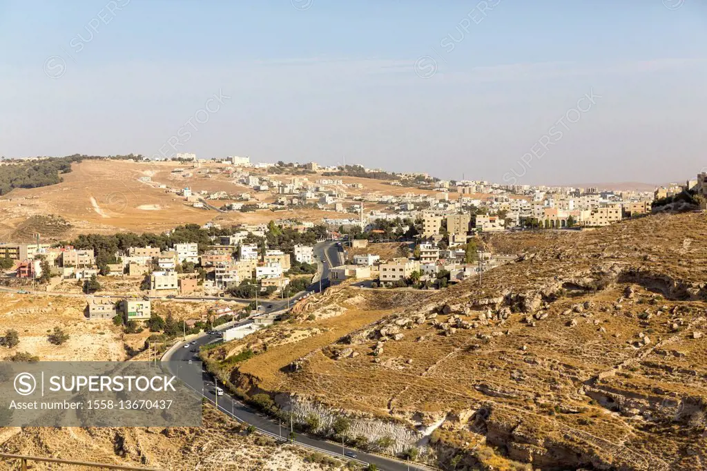 View from the castle to the city Karak (Kerak, Al-Karak), Jordan, Asia