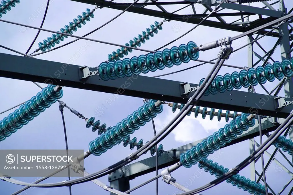 High voltage-management, detail, insulators, pylon, high voltage, power line, overland-management, connection, managements, energy, electricity, strea...