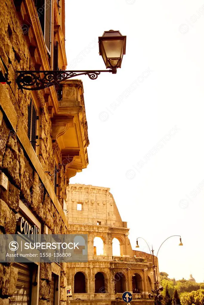 Italy, Rome, coliseum, detail, summer, sunset, capital, piazza Del Colosseo, Colosseo, construction, ruin, amphitheater, historically, facade, archite...