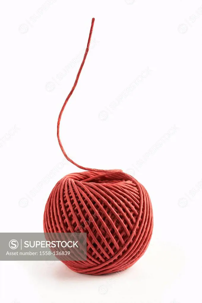 Paper-cord, wad, red, string, cord, yarn, rolled up, twisty, neatly, rising end, Enstück, beginning, upright, emergent, rises, increase, exactly, conc...