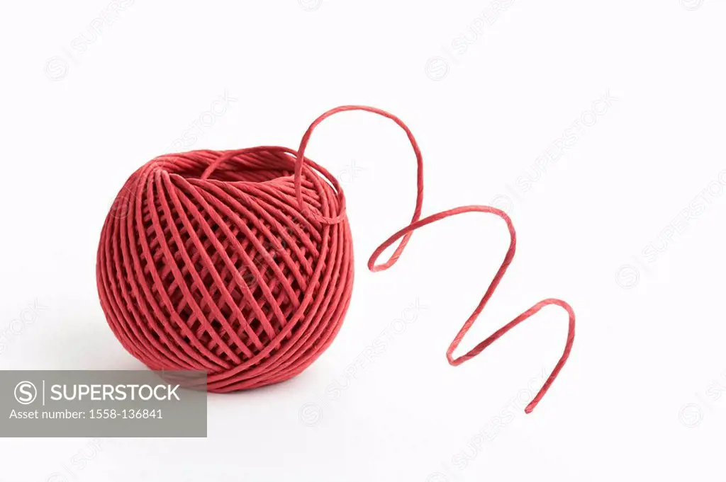 Paper-cord, wad, red, string, cord, yarn, rolled up, twisty, neatly, end, Enstück, beginning, spiral-shaped, spiral, downward-spiral, falls, descent, ...
