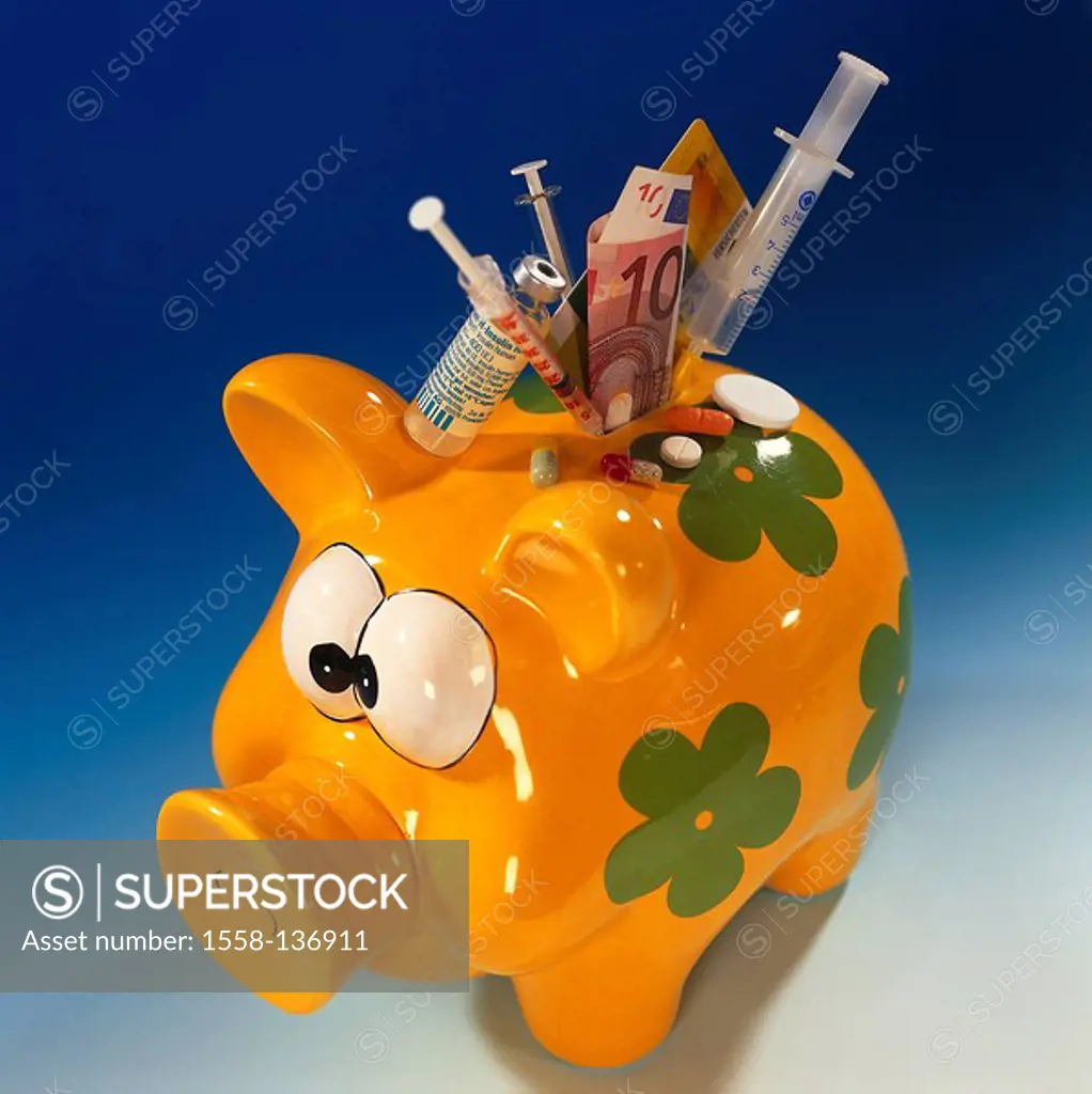 saving-pig, splashes, medication, slot, bill, Euro, practice-charge policy holder-card saving-can, animal-form, ceramics-pig, pig, yellow, paints, lit...