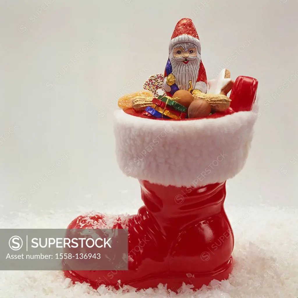 St Nicholas-boots, filled, candies, art-snow, Christmas, Christmas time, boots, plastic-boots, red, St Nicholas, surprise, candies, eat nuts, cookies ...
