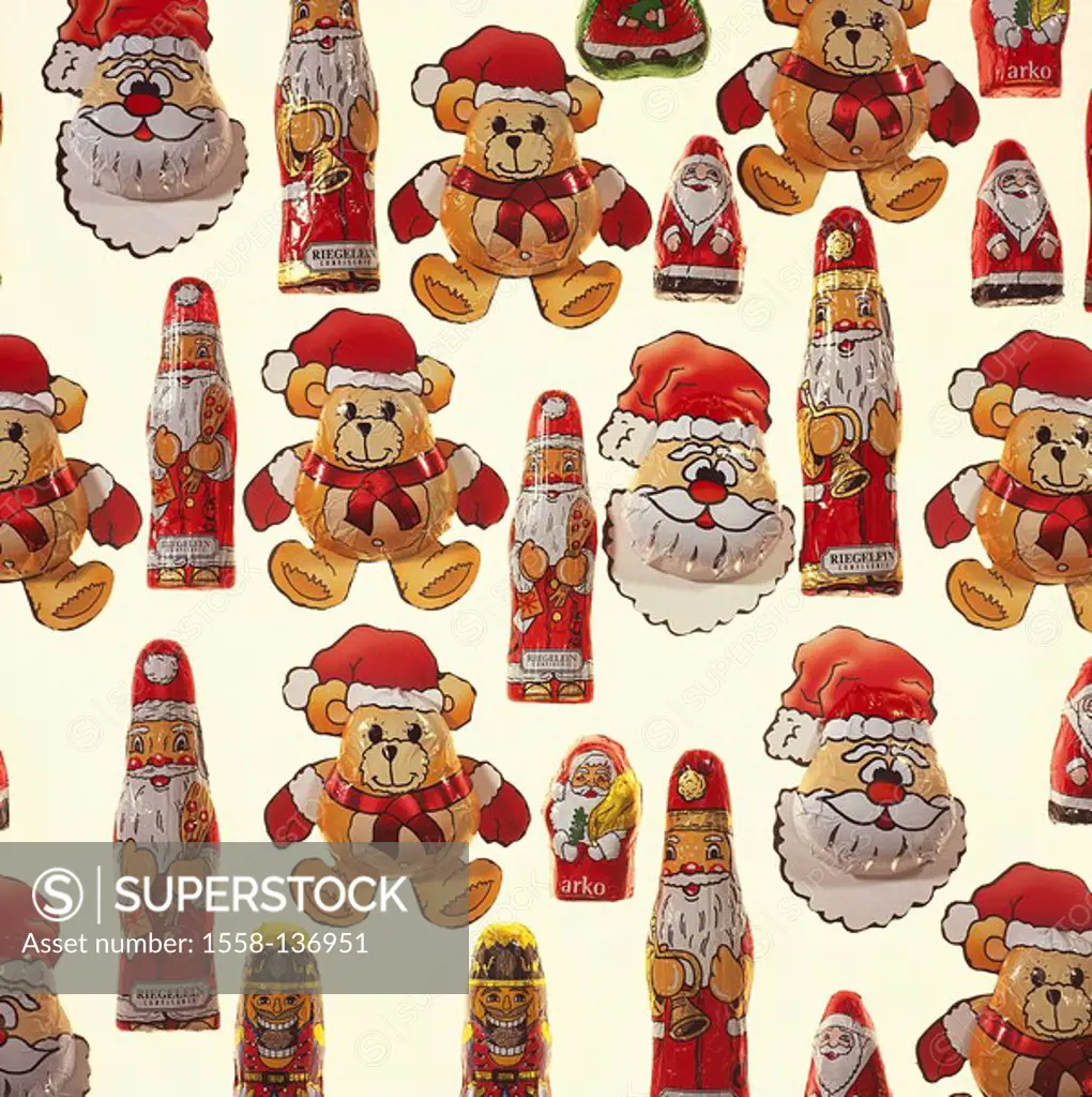 Christmas, Schokoladennikoläuse, differently, no property release, Christmas time, Christmas-articles, Nikoläuse, bears, little bear, Schokoladenerzeu...