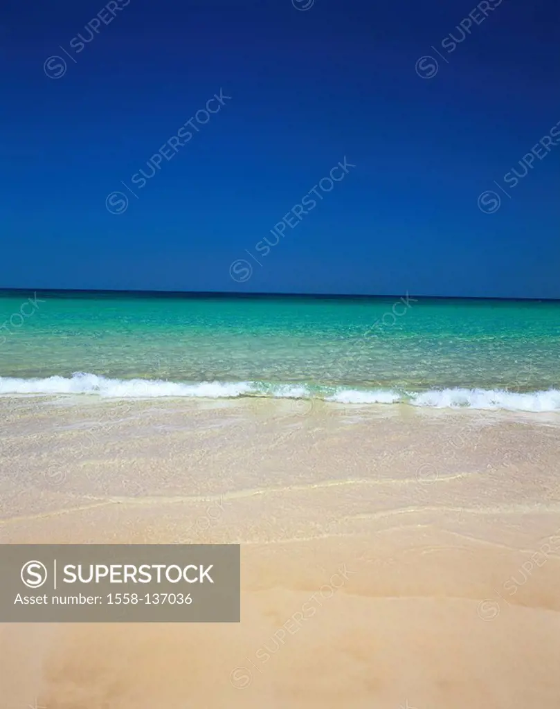 Spain, Canaries, island Fuerteventura, Corralejo, Playas de Corralejo, beach, lake, Meeresküste, coast, destination, sandy beach, beach, beach, vacati...