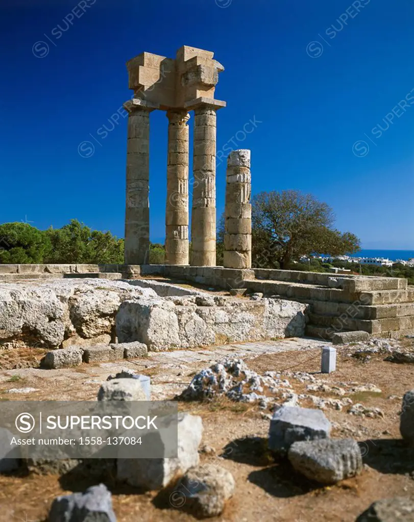 Greece, Dodekanes, island Rhodes, Rhodes-city, acropolis, Monte Smith, ruin, Apollontempel, lake, city, island-capital, destination, mountain, castle-...