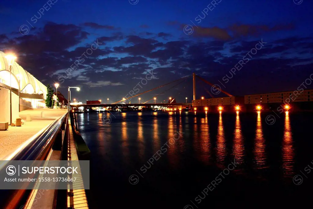 view to the Rhine at night in Mannheim