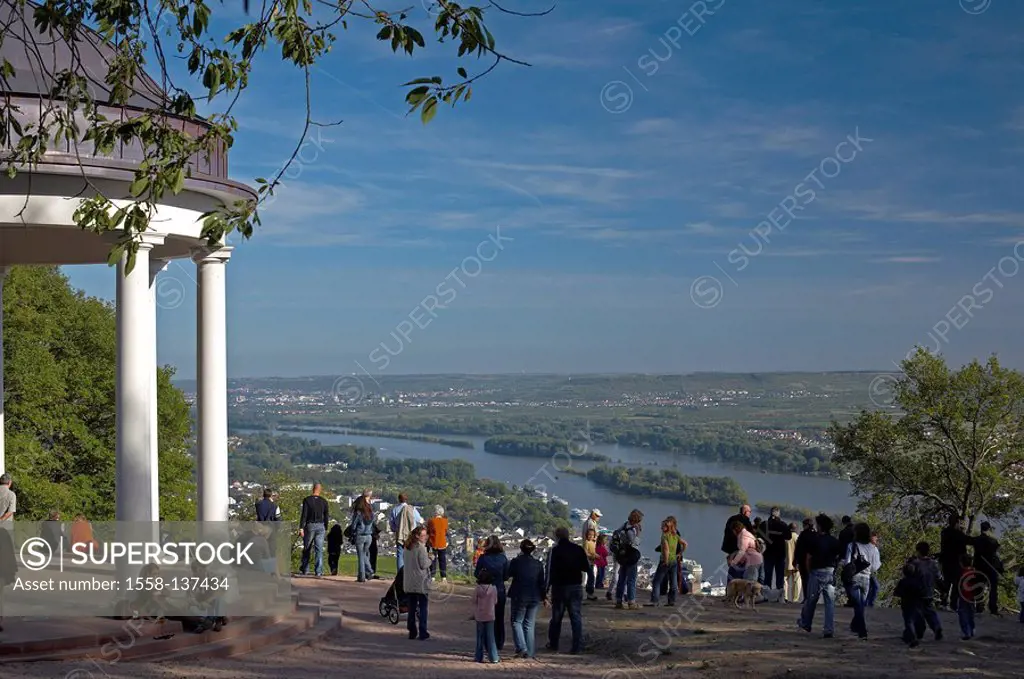 Germany, Hesse, male dog-home, low-forest-monument, pavilion, visitors, view, vineyards, Rhine, summer,