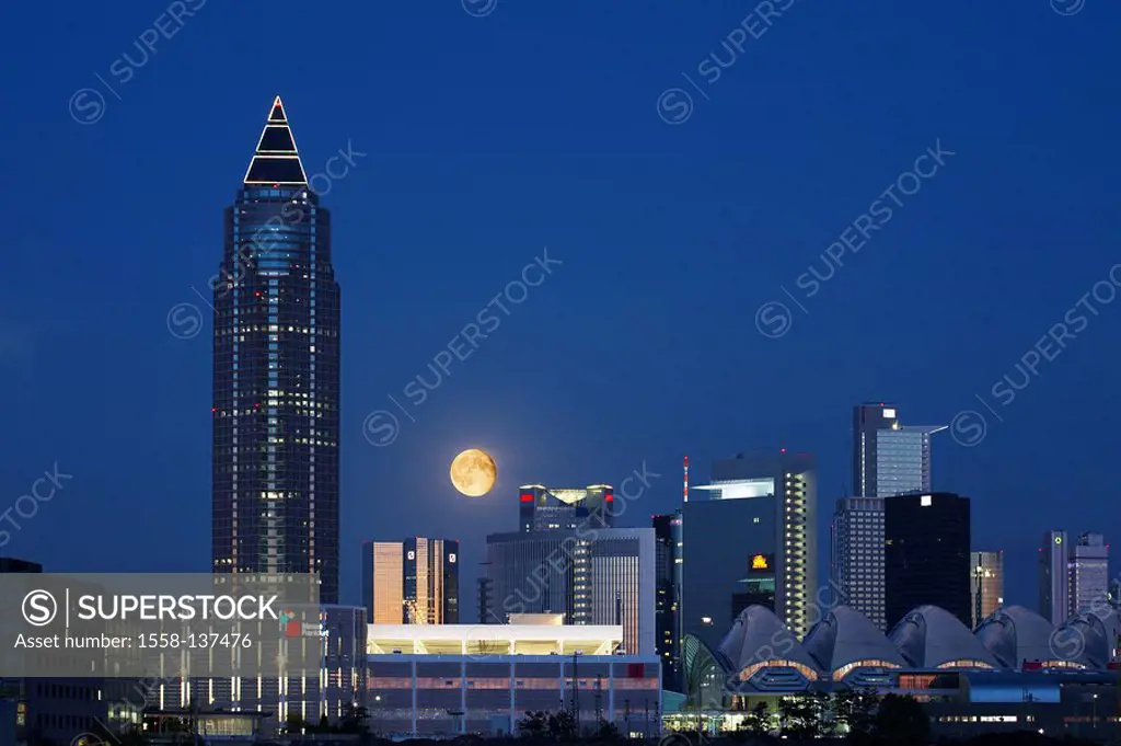 Germany, Hesse, Frankfurt on the Main, skyline, high-rises, night, moonlight,