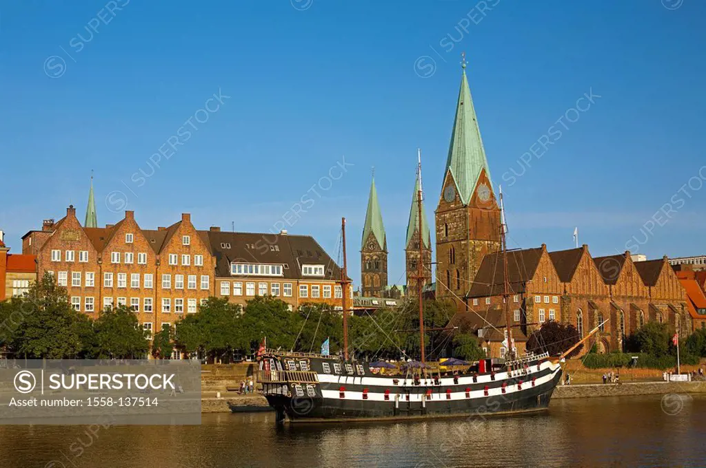 Germany, Bremen, Weser, martini-investors, restaurant-ship, city view,