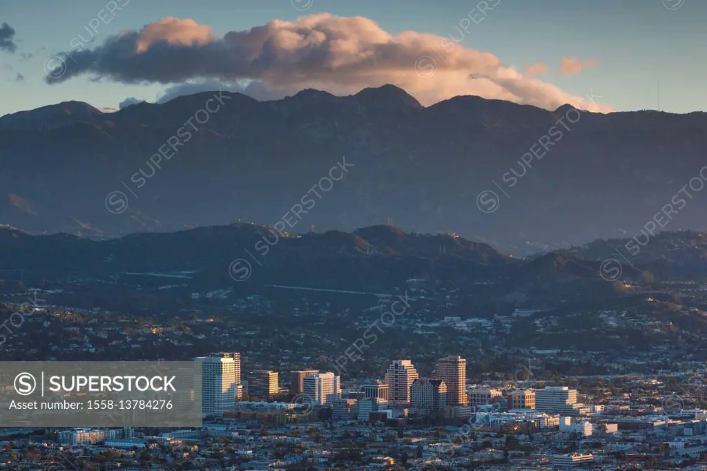 USA, California, Los Angeles, elevated view of Pasadena from the Hollywood Hills, morning