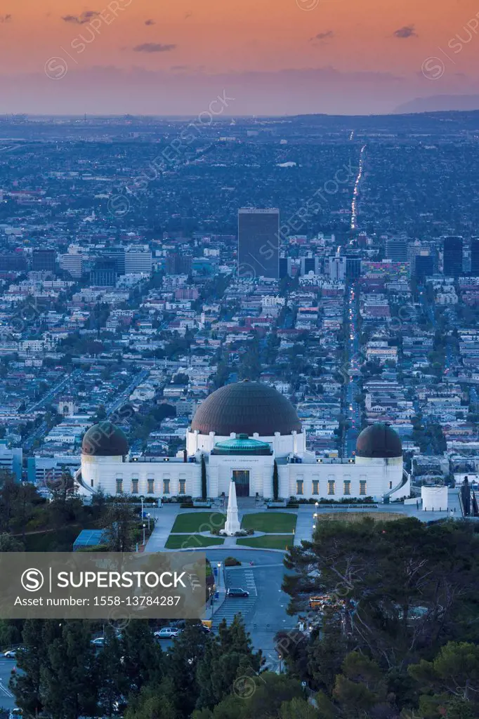 USA, California, Los Angeles, elevated view of the Griffith Park Observatory, dawn