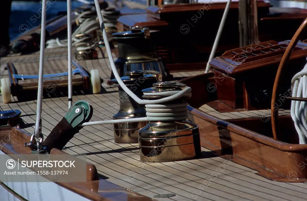 Sail-yacht, detail, deck, Winschen, linen,