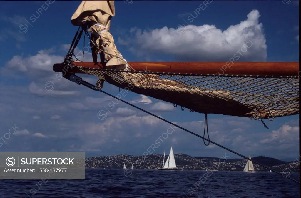 France, Cote d´Azur, St  Tropez, lake, sail-yacht, detail, Bugspriet,