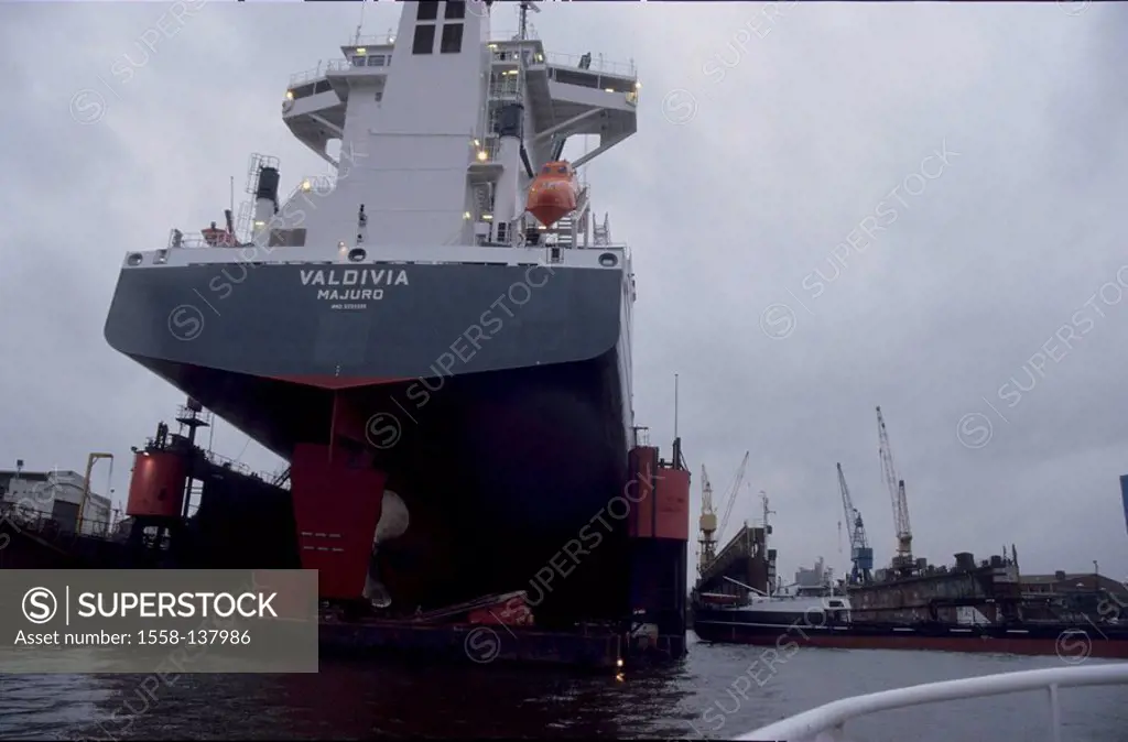 Germany, Hamburg, harbor, dry-dock, freighter,