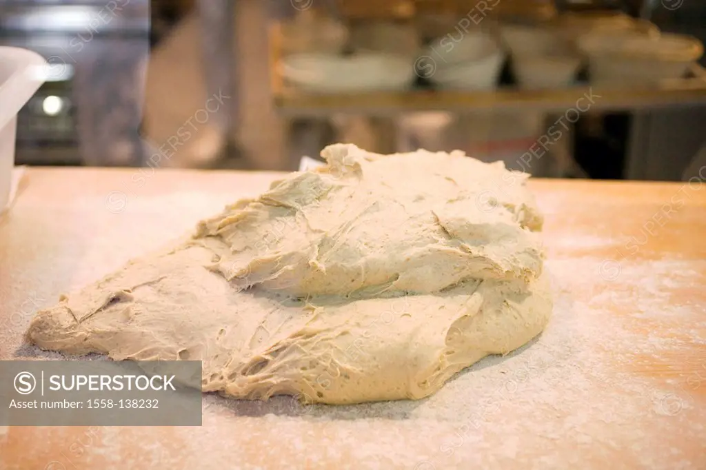 Bakery, bread-dough, bakery, indoors, desktop, flour, dough, flours bread, manufacture craft baker-craft preparation, food, kneads occupation, Stillli...