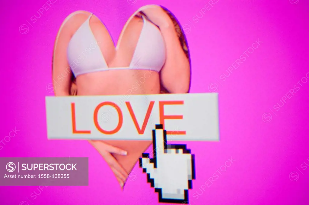 Internet-side, sex, love, pornography, screen, web site, internet, www, Love, Mouseklick, hand, Mousezeiger, click, clicks, heart, women-bodies, eroti...