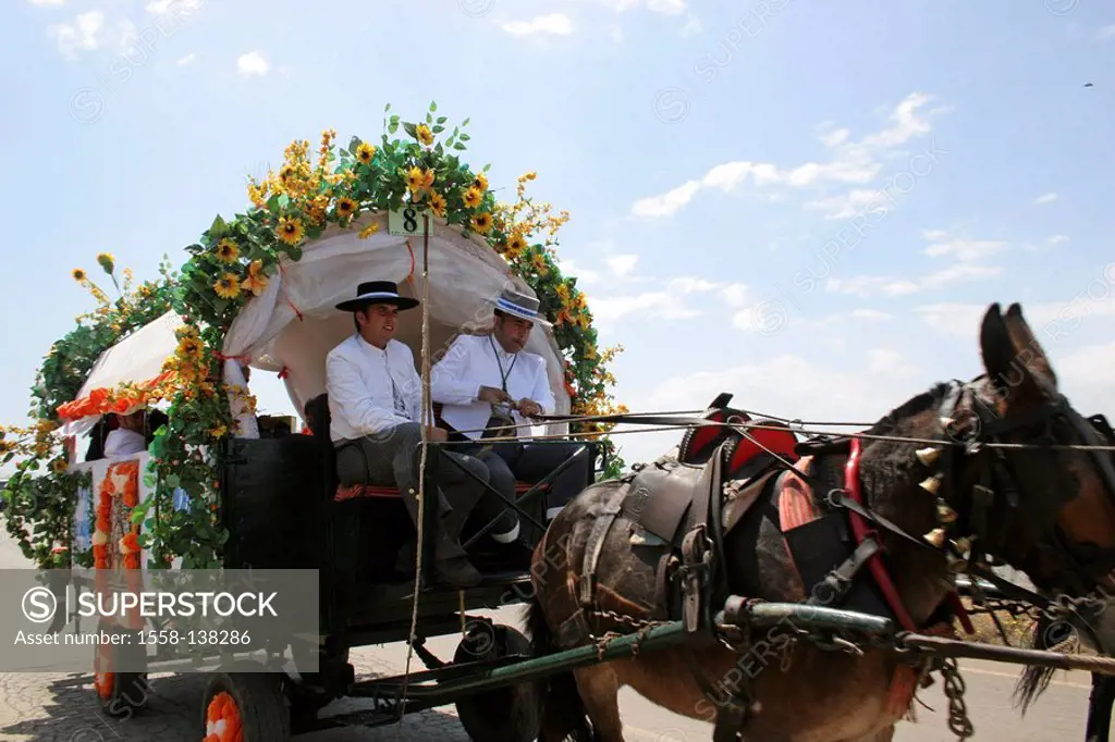 Spain, Andalusia, El Rocio, Whitsun, floats, coachmen, horses, no models tradition, tradition, culture, folklore, release, Europe, Pentecost, party, h...