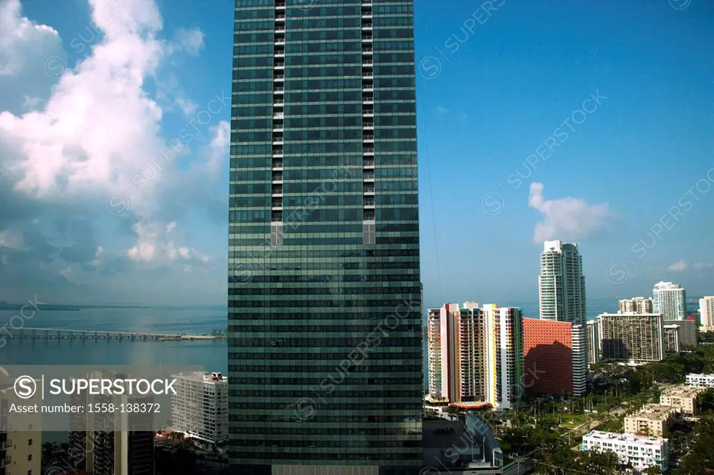 USA, Florida, Miami, city view, high-rises, detail, North America, lake, ocean, coast-city, city, city, buildings, architecture, heaven, clouds, tower...
