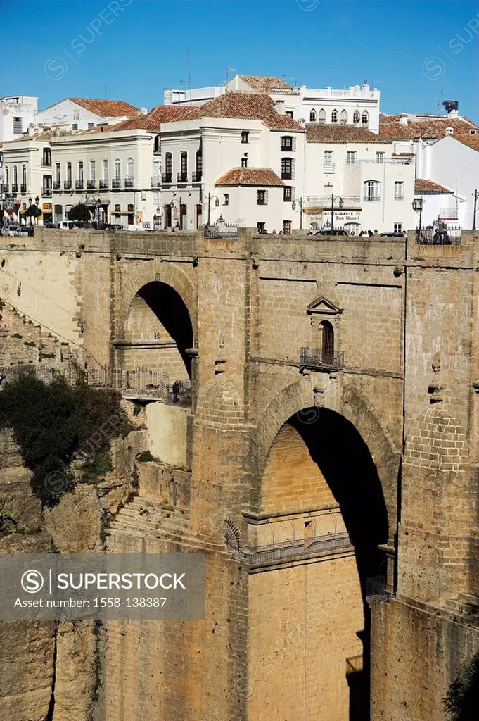 Spain, Andalusia, Ronda, Puente Nuevo, Europe, city, destination, sight, buildings, walls, architecture, Old Town, historically, culture, Moorish, bow...