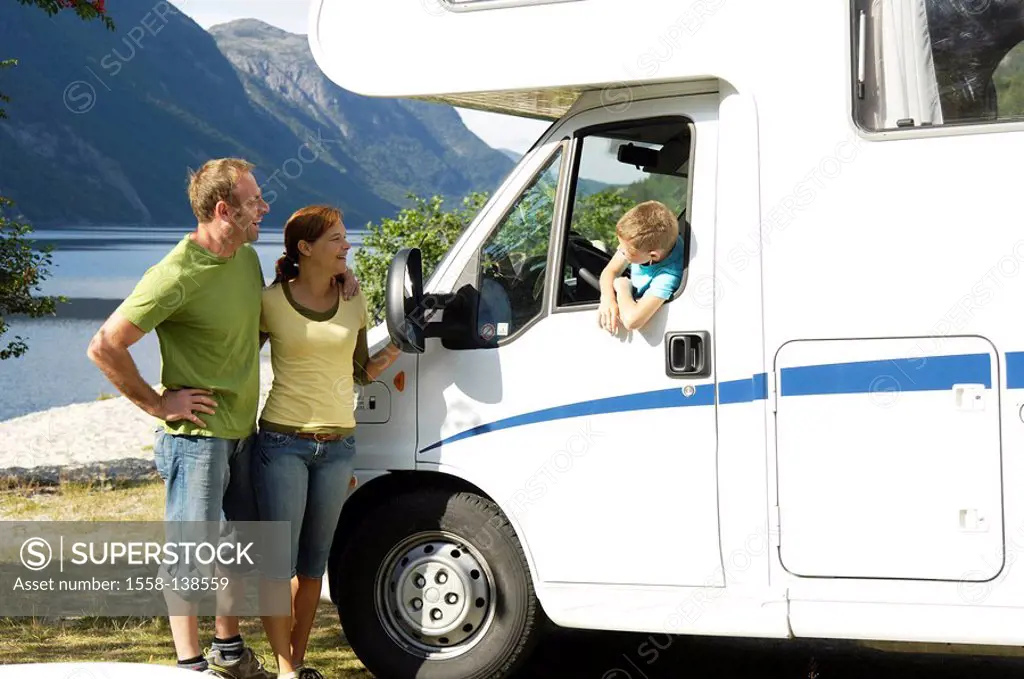 Norway, coast, shore, camper, detail, family, cheerfully, laughs, series, camper, camping-bus, trip, vacation, camping-vacation, camping, vacation, va...