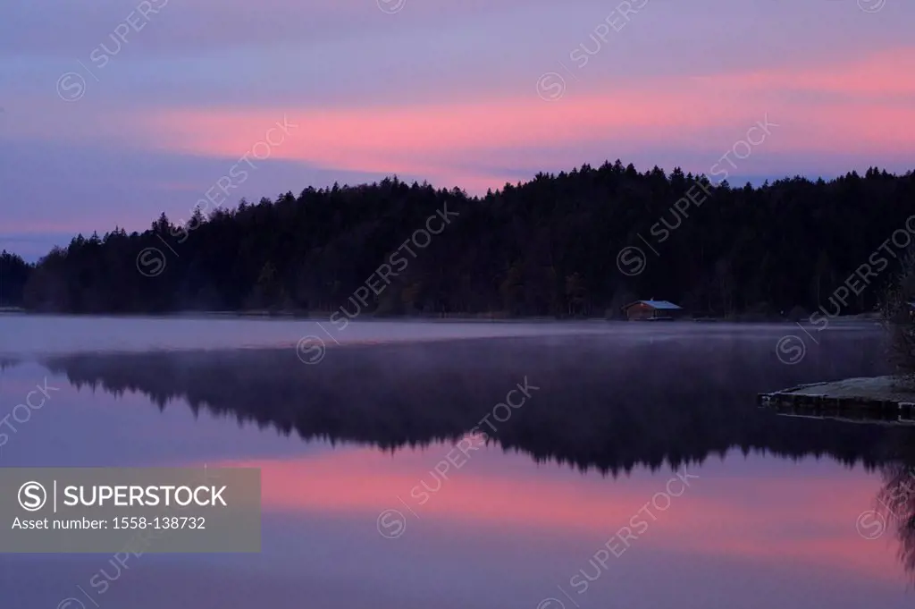 Germany, Bavaria, Tölzer country, church-lake, morning-mood,