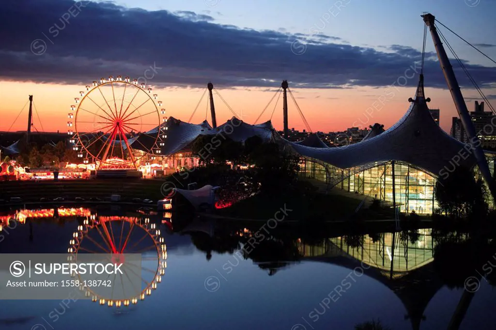Germany, Bavaria, Munich, Olympiapark, summer-party, Ferris wheel, twilight,