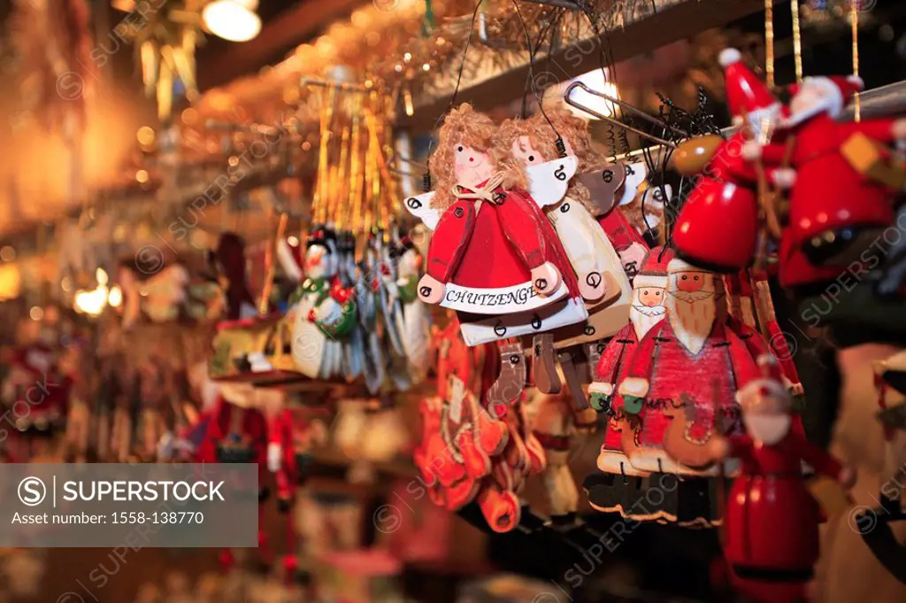 Christmas, Christmas market, detail, booth, Christmas tree decorations, wood-figures,