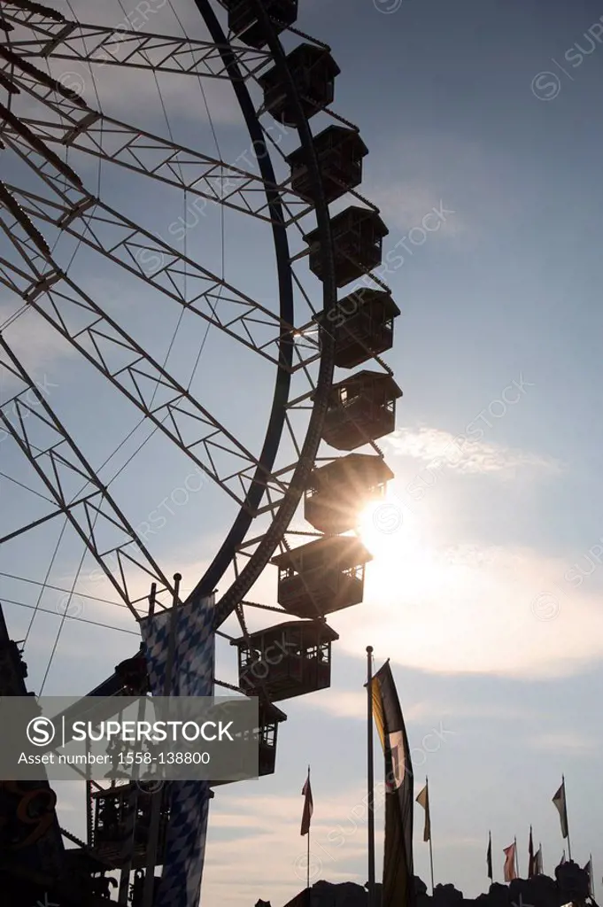 Germany, Bavaria, Munich, Oktoberfest, driving-business, Ferris wheel, detail, back light,