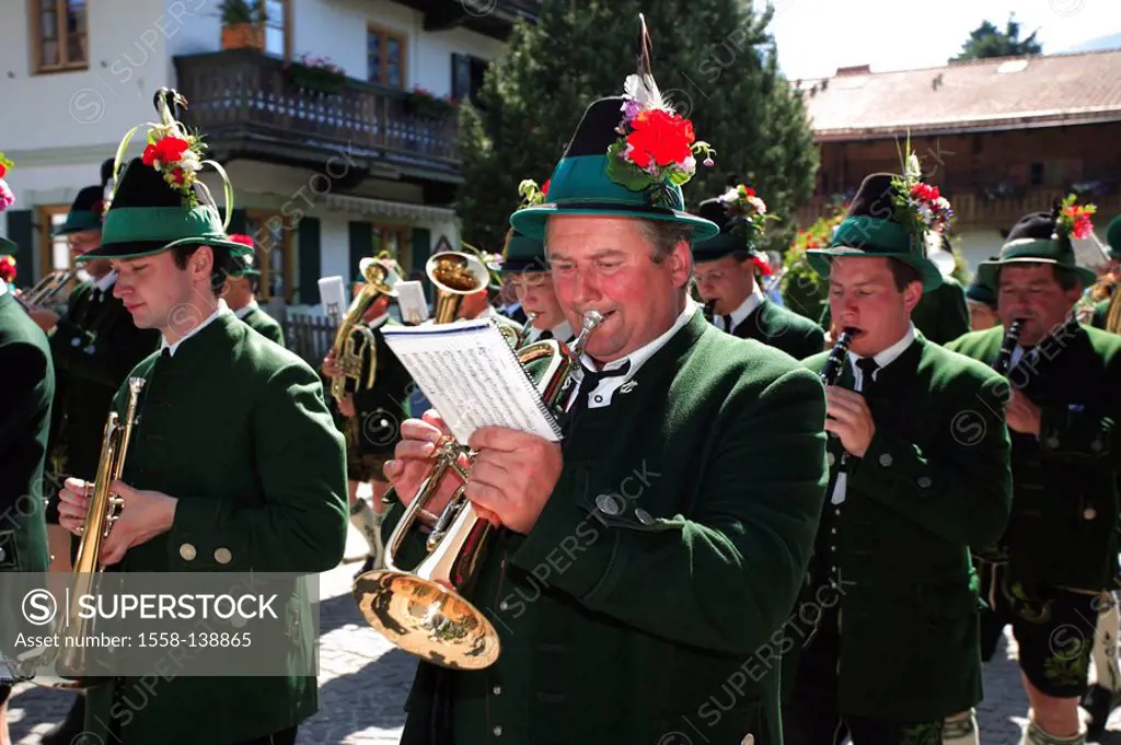 Germany, Bavaria, Benediktbeuern, Feast of Corpus Christi-procession, band,