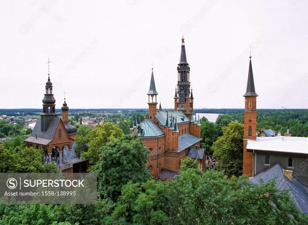 Poland, like Stary, city-overview, St -Dorothea-church, forest, Wielkopolska, Licheniu, city, place of pilgrimage, constructions, sacral-constructions...