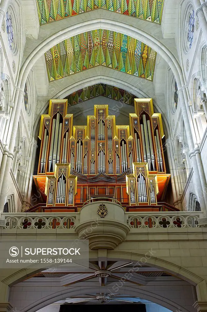 Spain, Madrid, cathedral Nuestra Senora de Almudena, interior view, organ,