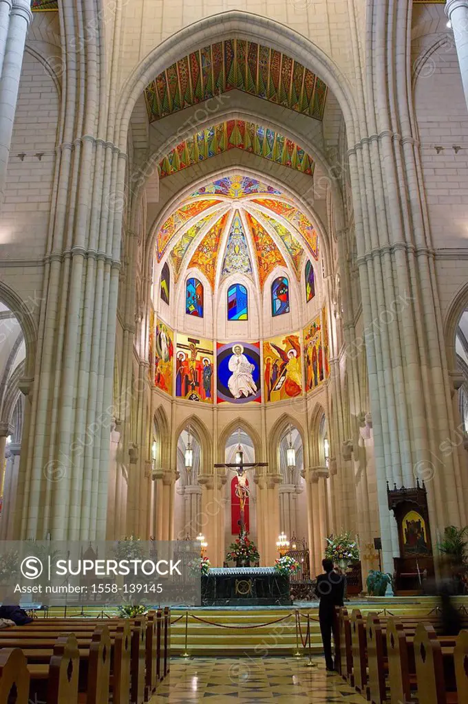 Spain, Madrid, cathedral Nuestra Senora de Almudena, interior view,