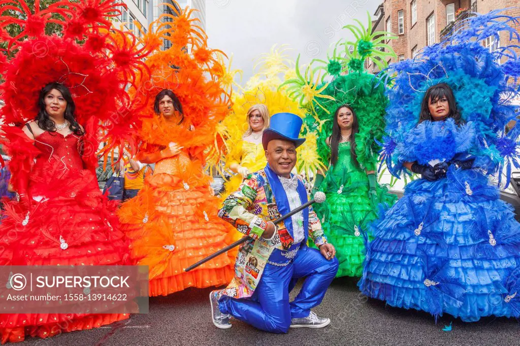 England, London, The Annual Gay Pride Parade, Group Dressed in Pride Colours