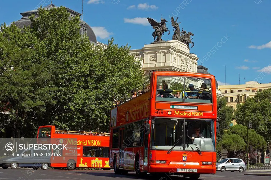 Spain, Madrid, Atocha, Plaza de Emperador Carlos V , buses, city-round-trip, tourism,