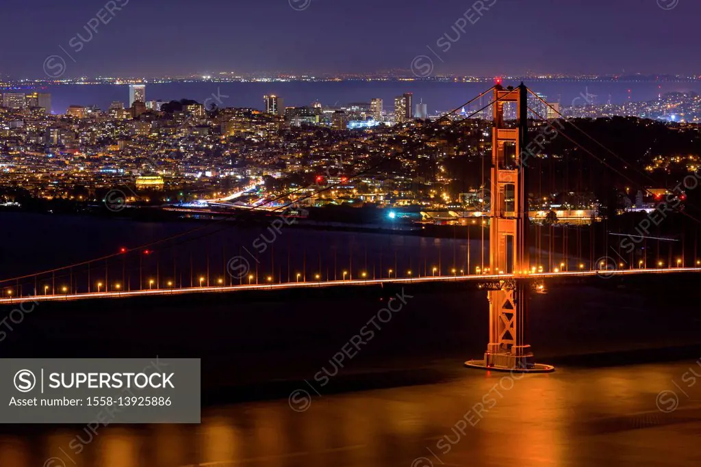 The Golden Gate Bridge at night, the USA, California, San Francisco