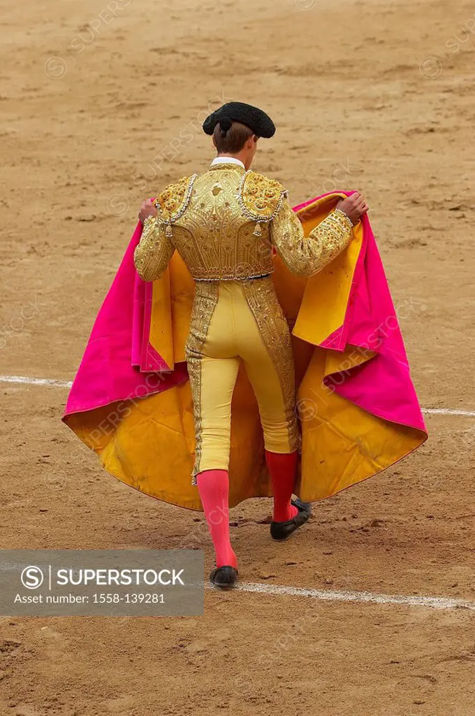Spain, Madrid, bullfighters, Capa, back view,