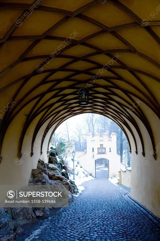 Close Hohenschwangau, vaults, Hof-entrance, swan-district, Allgaeu, Germany,