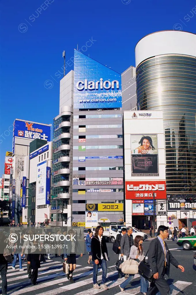 Japan, Tokyo, Shibuya, high-rises, street, crossing, pedestrians, Asia, Eastern Asia, Honshu, city, city, metropolis, houses, buildings, skyscrapers, ...