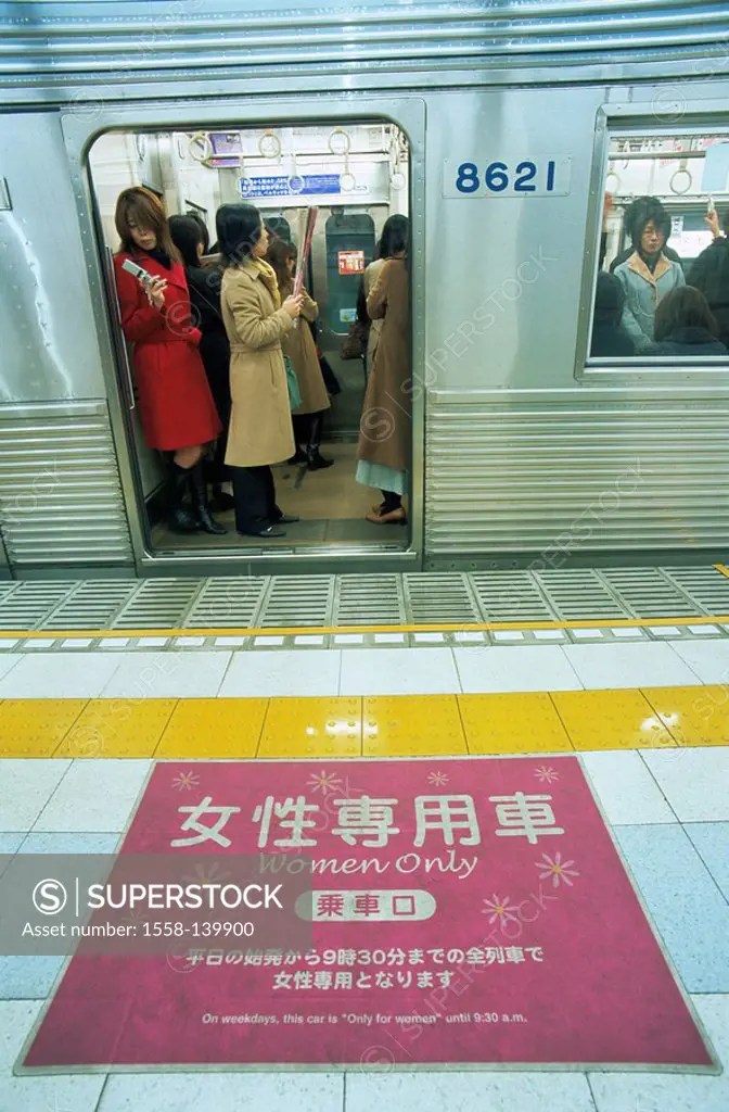 Japan, Tokyo, subway-stop, subway, women, platform, hint, only for women, Eastern Asia, Honshu rail-traffic track local traffic-means people, occupati...