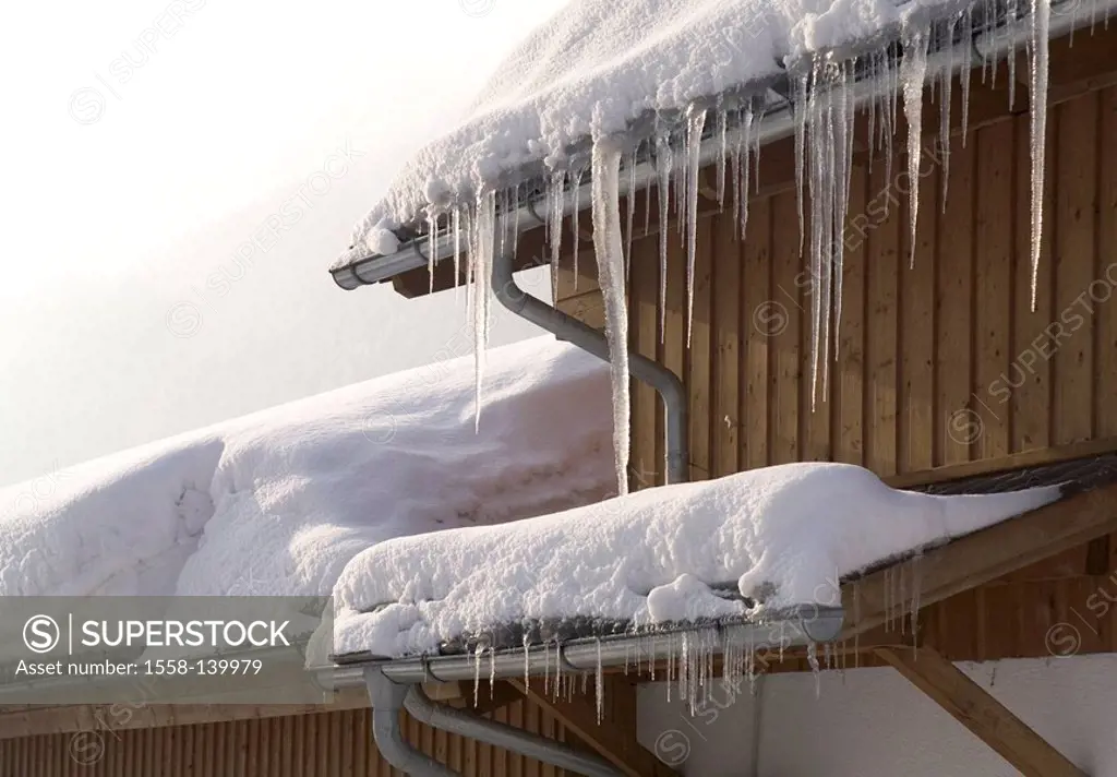 House-roof, snow, icicles,