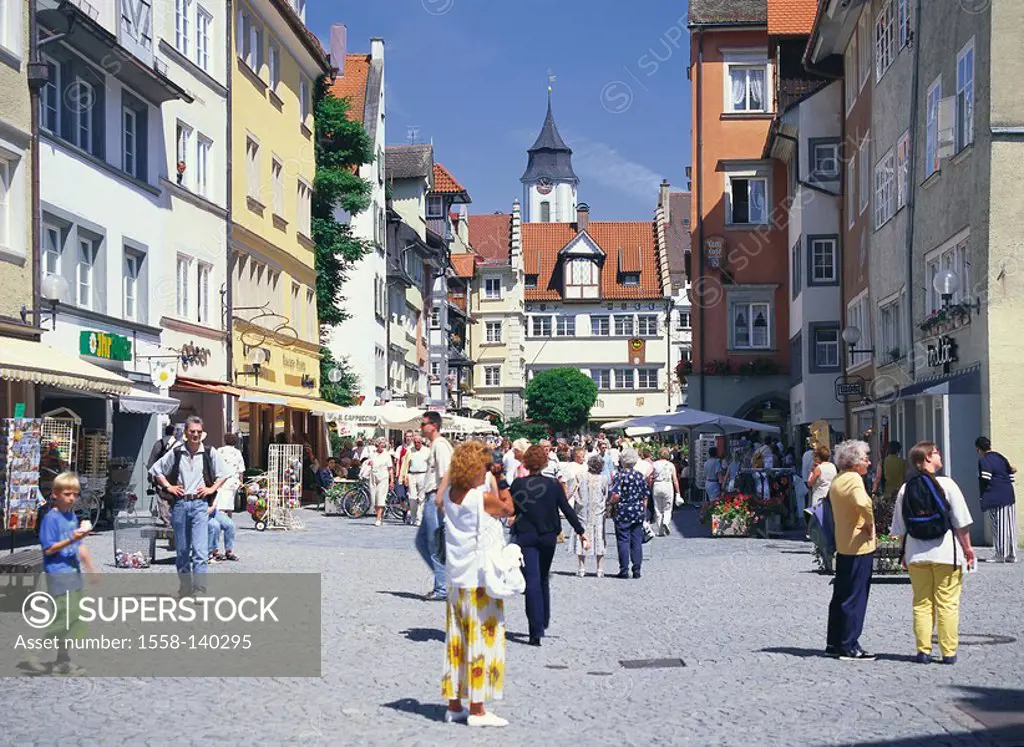 Germany, Bavaria, Lindau, city view, Maximilian-street, passers-by, summer, Swabia, Lake Constance, city, city center, city-lives, pedestrian precinct...
