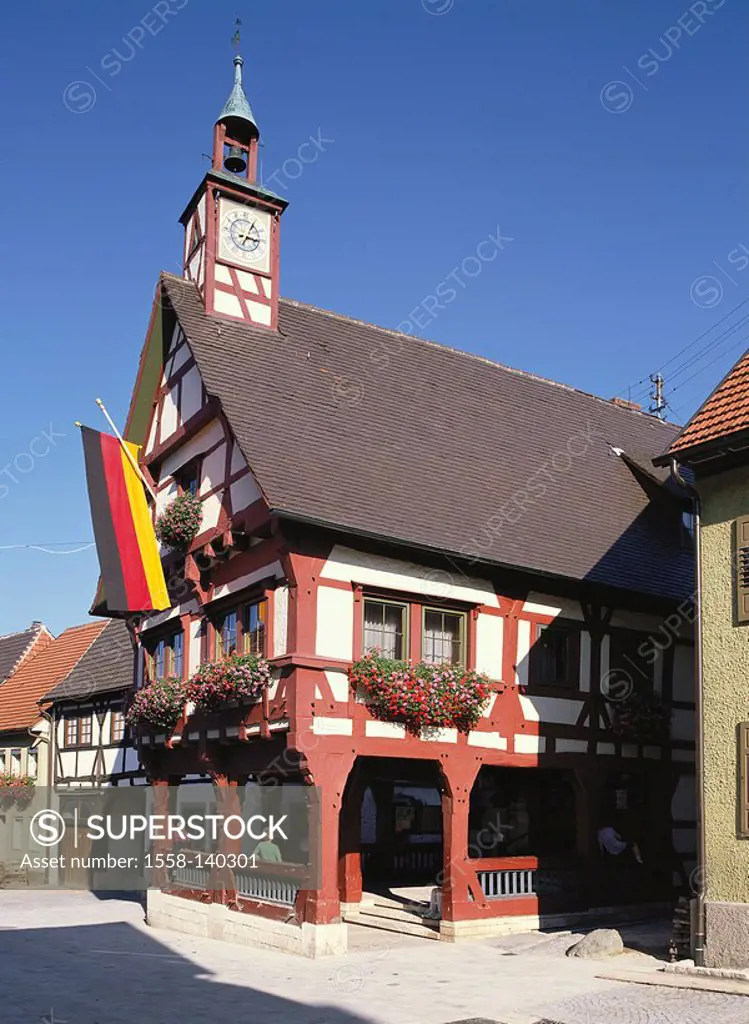 Germany, Baden-Württemberg, Mühlheim on the Danube, locality perspective, Old Town, town hall, flag, summer, city view, place, administration-building...